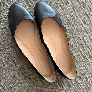 Chloe Lauren Black Leather Scalloped Flats